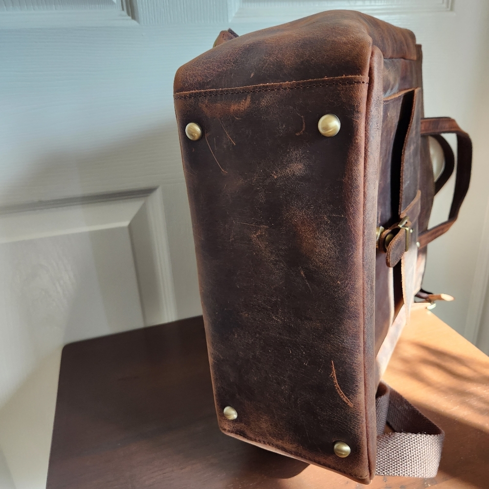 Leather Backpack Tote in Distressed Brown - Picture 13 of 16